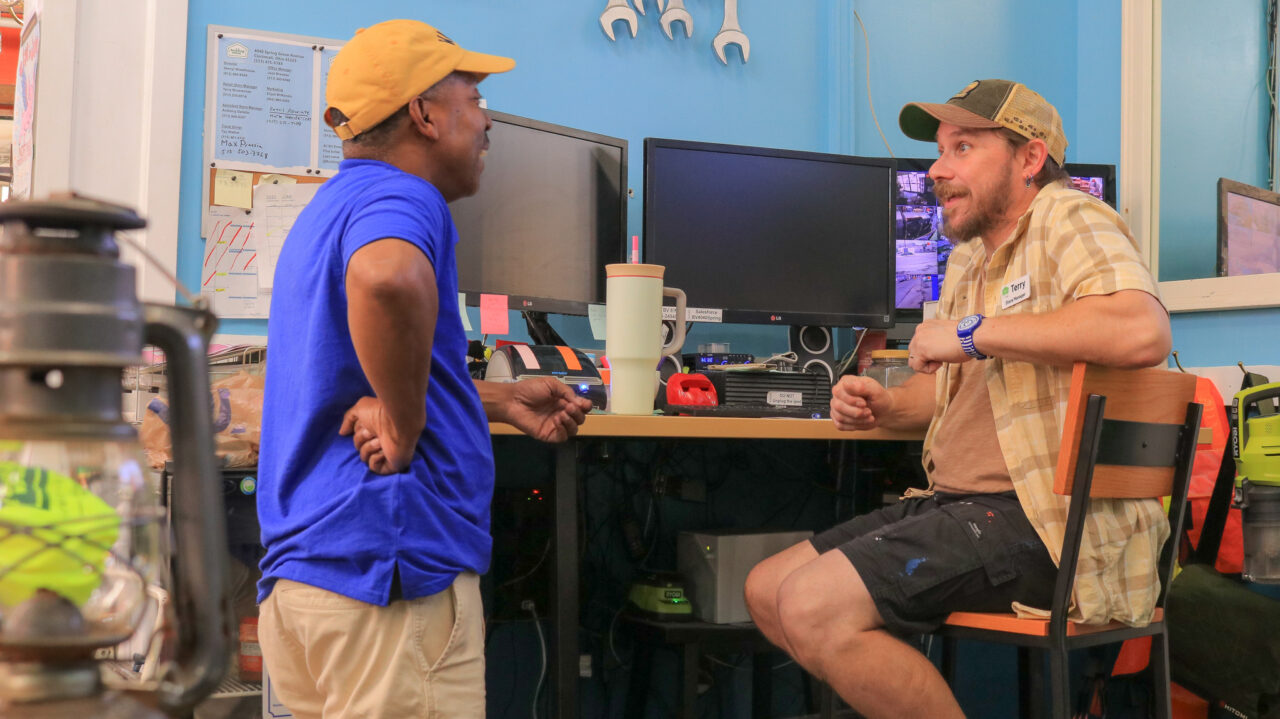Workforce Development Manager, Dave Daniels, chats with Retail Manager, Terry Bruneman - Photo by Elijah McKenzie Workforce Development Manager, Dave Daniels, chats with Retail Manager, Terry Bruneman - Photo by Elijah McKenzie